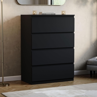 Vida Designs Kommode Denver, Kiefernholz, Schwarz, 4 Drawer