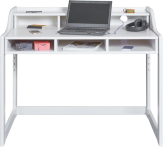 Inter Link - Kinderschreibtisch - Höhenverstellbar - Mitwachsend - Ergonomischer - Jugendzimmer - 6 Fächer - Viel Stauraum - Weiß - Kiefer Massivholz - Kids Learning