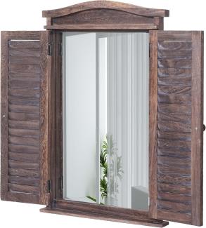 Wandspiegel Badspiegel Badezimmer Spiegelfenster mit Fensterläden, 71x46x5cm ~ shabby braun