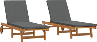 vidaXL Gartenliege Sonnenliegen 2 Stk. mit Rädern und Kissen Massivholz, 2 St.