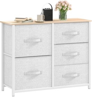 DWVO Kommode mit 5 Schubladen, langlebiger Stoff, Robustes Metallgestell, modern und funktional, ideal für Schlafzimmer, Wohnzimmer, Flur, Kinderzimmer, Hellgrau