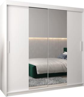 Kryspol Schwebetürenschrank Tokyo 1-200 cm mit Spiegel Kleiderschrank mit Kleiderstange und Einlegeboden Schlafzimmer- Wohnzimmerschrank Schiebetüren Modern Design (Weiß)