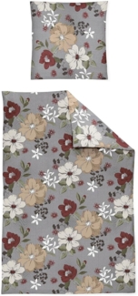 Irisette Feinbiber Bettwäsche Koala 155x220 Blumen rot puder grau 8408-60