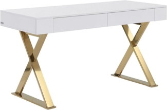 Vente-unique - Schreibtisch mit 2 Schubladen - MDF lackiert & Metall - Weiß & Goldfarben - PLEISA von Pascal Morabito