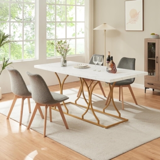 Esstisch Figa für 6 Personen Marmoroptik, weiß / Gold [en. casa]