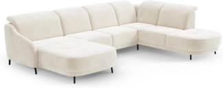 CAVADORE Wohnlandschaft Blue, Sofalandschaft mit Longchair im modernen Design, inkl. kopfteilverstellung, Vorziehsitz motorisch, Klapptisch, USB-Anschluss, mattschwarzen Metallfüßen, Naturweiß