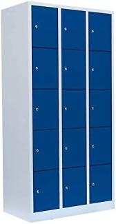 Schließfachschrank Wertfachschrank Fächerschrank Spind Umkleideschrank 15 Fächer-Spint Lichtgrau/Blau 520531