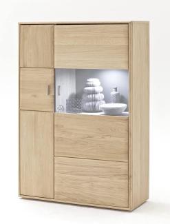 Highboard Torrent 10 links Eiche bianco massiv 94x140x39 cm Schrank ohne Beleuchtung