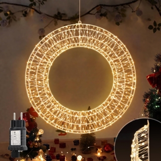 Salcar LED-Lichterkette LED Dekokranz Wandkranz Hängekranz Weihnachtsdeko Fenster Lichterkranz, Türkranz Ø55cm 720LEDs Timer & Memory Innen/Außen Warmweiß