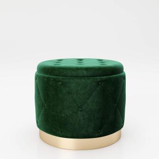 PLAYBOY - Pouf "LIZ" gepolsterter Sitzhocker mit Stauraum, Samtstoff in Grün und Chesterfield-Optik, goldener Metallfuss, Retro-Design