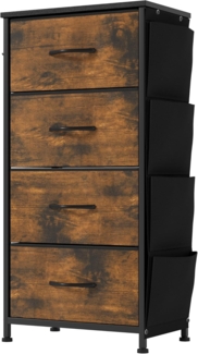 YITAHOME Kommode,Kommode mit 4 Schubladen,Kommodenschrank mit Haken und Seitentaschen,Stoffschubladen mit Griffen,Metallgestell,Dauerhaft,Rustikal Braun