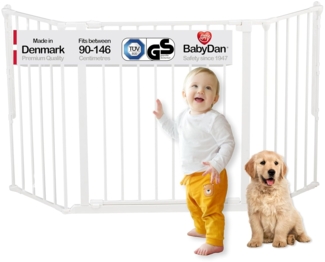 Baby Dan 56214-2400-10-85 Konfigurationsgitter Flex M, 90 - 146 cm - Hergestellt in Dänemark + TÜV/GS geprüft, Farbe: Weiß