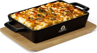 Kaisertal Servierpfanne KAISERTAL Gusseisen Servierpfanne mit Holzbrett 16x11 cm, Gusseisen, Für Induktion, Backofen uvm.