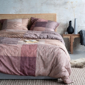 Irisette Magic Mako-Satin Bettwäsche 135x200 Karo Melange weinrot sand 8878-50