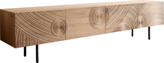 Lowboard Ashara 220 cm Eiche Natur 3D Effekt 4 Türen Rundfuß Metall Schwarz