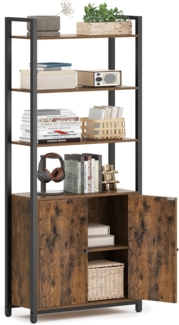 Vasagle Bücherregal, 6 Ebenen, Regal, Standregal mit Türen, Metallrahmen, verstellbaren Ablagen, 24 x 60 x 159,5 cm