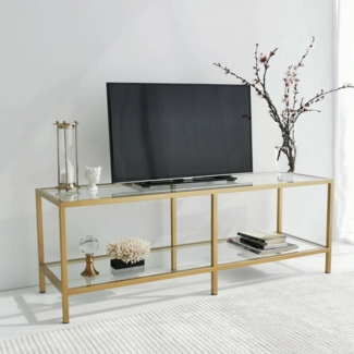 Dmora Electra Sideboard, Wohnzimmerschrank, niedriger Schrank für Fernseher, Wandbasis, 130 x 40 x 45 cm, Gold