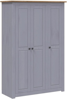 vidaXL Panama-Kiefer Kleiderschrank Grau 3-Türig Dielenschrank Garderobenschrank Schlafzimmerschrank Schrank Holzschrank 118 x 50 x 171,5 cm