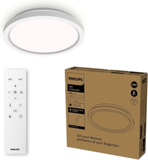 Philips LED-Deckenleuchte mit Fernbedienung, rund, 30 cm, dimmbar, Tunable White, Wohnzimmer, Schlafzimmer, kein Flimmern oder Blenden, modernes Design, weiß, 1er Pack