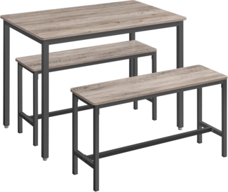 Vasagle Esstisch, Küchentisch-Set, 110 x 70 x 75 cm, mit 2 Bänken je 97 x 30 x 50 cm, Metallgestell, für Küche, Wohnzimmer, Esszimmer, Industrie-Design, von Songmics KDT070