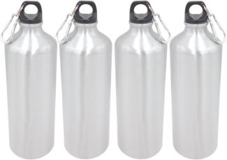 4x Aluminium Trinkflasche 1Liter silber mit Karabiner Wasserflasche Sportflasche