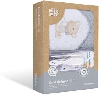 Interbaby P1177-31 Baby Kapuzenbadetuch LOVE YOU grau, mit Kamm und Bürste, grau