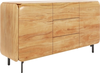 Sideboard Shavani 145 cm Akazie Natur 2 Türen 3 Schubladen Fuß Oval Metall Schwarz