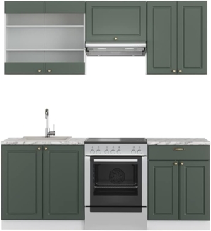 Küchenzeile Fame-Line Grün-Gold Landhaus/Weiß 200 cm ohne Arbeitsplatte Vicco