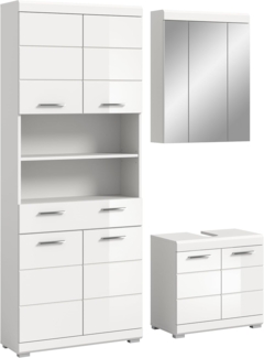 xonox. home – Badkombination Scout 149 x 191 x 34 cm in weiß Nachbildung und weiß Hochglanz – Elegantes Badmöbel-Set in Holzoptik – modern, platzsparend & mit viel Stauraum