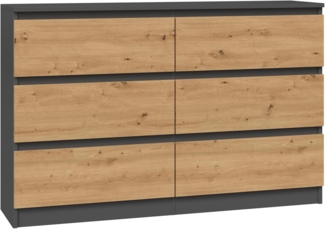 CDF Kommode Malwa M6 120| Farbe: Anthrazit - Eiche Artisan | Schrank für Dokumente, Kleinigkeiten | Ideal für Wohnzimmer, Schlafzimmer, Kinderzimmer, Jugendzimmer und Büro | 6 geräumige Schubladen