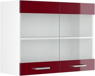 Vicco Küchenschrank Glas R-Line, Bordeaux Hochglanz/Weiß, 80 cm