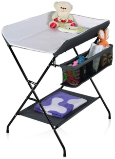 OHMG Baby Wickelkombi Klappbare Wickelkommode,Wickeltisch mit Rollen,Mobiler Wickeltisch mit Wickelauflage,Sicherheitsgurt und Ablagefächern,Wasserdicht und Höhenverstellbar,Stabil
