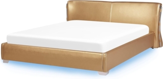 Lederbett gold Lattenrost 180x200 cm mit LED-Beleuchtung bunt PARIS