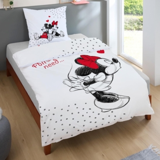 Disney Mickey und Minnie Mouse Wende Bettwäsche Set für Partner 135x200 cm 80x80 cm (2-tlg. )