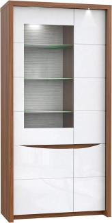 FORTE Saint Tropez Vitrine mit LED Beleuchtung, Holzwerkstoff, Braun/Weiß, 93,6 x 189,3 x 41,9 cm