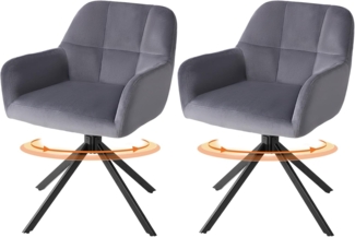 Sweetcrispy Esszimmerstuhl 2er Set, 360° Drehstuhl Esszimmer, Küchenstuhl, Samt Schminktisch Stuhl, bis 120 kg belastbar, Sessel mit Armlehnen Stahlbeine, Schreibtischstuhl für Arbeitszimmer, Grau