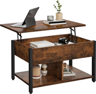 YITAHOME Couchtisch mit Anhebbarer Platte, Leicht Anzuheben, 2-Stufiger Stauraum, Höhenverstellbarer Couchtisch mit Verstecktem Staufach und Ablagefläche für Wohnzimmer, Büro, Vintage-Braun