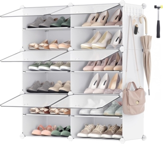 Songmics Schuhschrank mit 6 Fächern, Stahlrahmen / Kunststoff weiß, 83 x 32 x 94 (BxTxH) cm