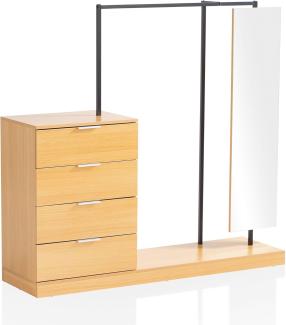 FINEBUY Garderobe FB100022 (Flurgarderobe mit Kommode & Kleiderstange Eiche), Flur Kompaktgarderobe, Komplettgarderobe Spiegel