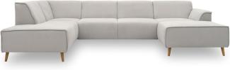 DOMO Collection Jules Wohnlandschaft, Skandinavisches Sofa mit Federkern, Couch in U-Form, hellgrau, 191x333x159 cm