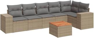 vidaXL 7-tlg. Garten-Sofagarnitur mit Kissen Beige Poly Rattan