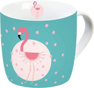 infinite by GEDA LABELS Tasse Flamingo Punkte Porzellantasse mit Henkel, Porzellan, türkis-rosa, 11,5 x 9,5 x 9 cm