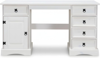 'New Mexiko' Schreibtisch mit fünf Schubladen, Holz weiß, 76 x 47 x 141 cm