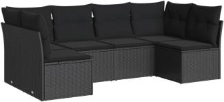 vidaXL 6-tlg. Garten-Sofagarnitur mit Kissen Schwarz Poly Rattan