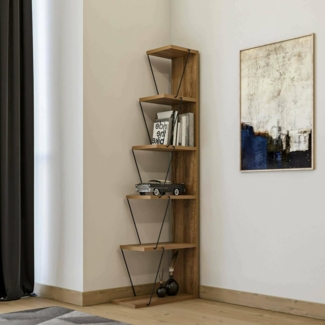 Dmora - Bücherregal Mizar, Büroregal, Mobiler Buchhalter, Bücherbrett, 50x22h150 cm, Eiche und Schwarz