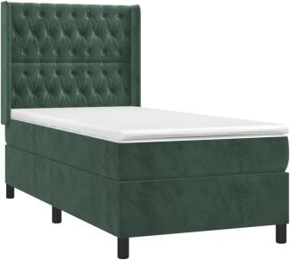 vidaXL Boxspringbett mit Matratze & LED Dunkelgrün 90x200 cm Samt 3139724