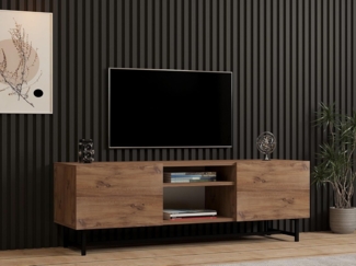 Hanah Home Stylish TV Stand, Atlantic Pine, 150 x 50 x 40 cm | 100% Melamine Coated Particle Board, 18 mm Thick | Sturdy Metal Legs, Perfect for Modern Living Rooms