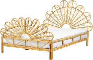 Bett mit Lattenrost FLORENTINE 140 x 200 cm Rattan Heller Holzfarbton