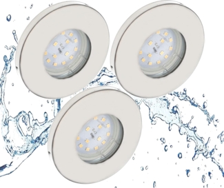 TRANGO LED Einbauleuchte, 3er Set 6729IP65-032MO LED Einbaustrahler IP65 aus Edelstahl gebürstet inkl. 3x5 Watt 3000K warmweiß Ultra Flach LED Modul für Bad, Dusche, Einbauspots, Deckenstrahler, Deckenlampe, Badleuchte