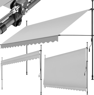 tectake® Klemmmarkise mit Handkurbel, Balkon Markise ohne Bohren, Markise höhenverstellbar, UV-beständig, wasserabweisend, Terrassenüberdachung, Sonnenschutz Terrasse & Balkon, Breite 400 cm -hellgrau